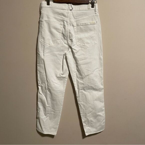 7 For All Mankind High Waist Cropped White Straight Button Fly Jean Size 31 - Picture 9 of 14